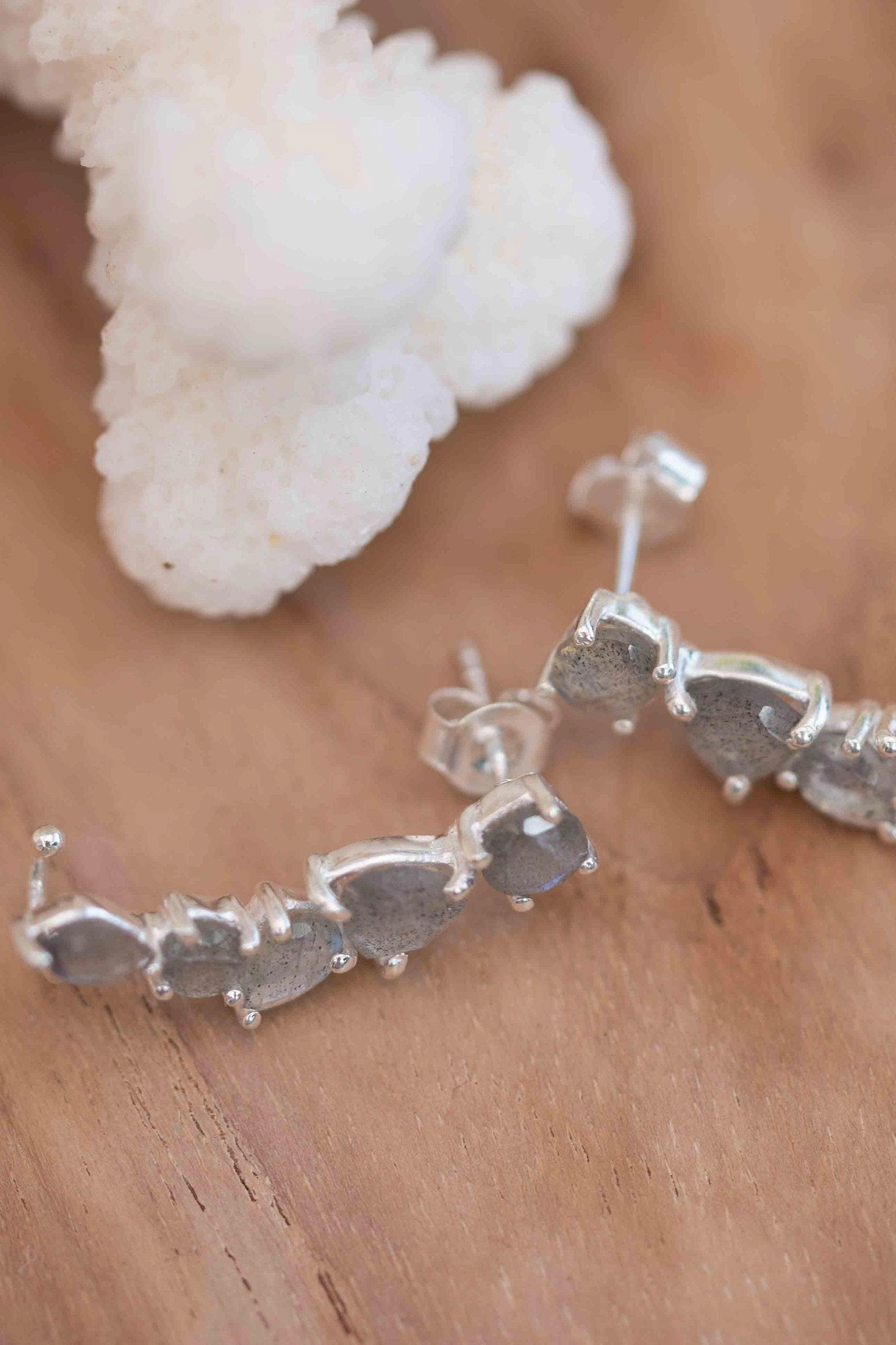 Ear Climber Earrings ~ Sterling Silver ~ Labradorite ~ ME163
