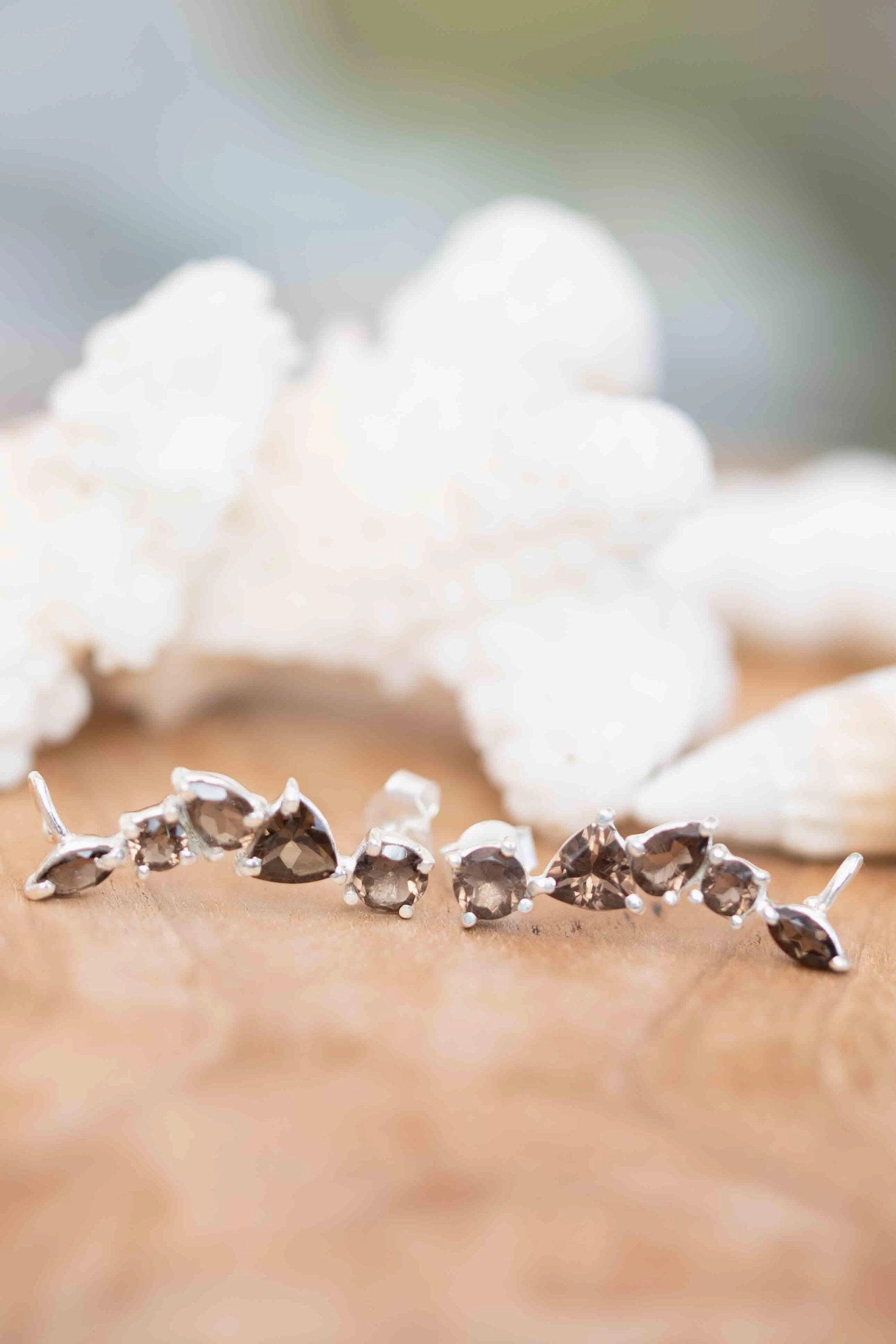 Ear Climber Earrings ~ Sterling Silver ~ Smoky Quartz ~ ME164
