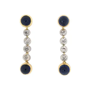 Edwardian French Sapphire & Diamond Drop Dangle Earrings