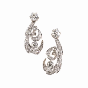Edwardian Diamond Swirl Drop Earrings