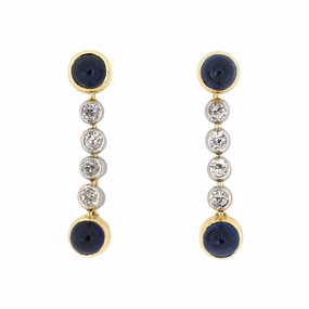 Edwardian French Sapphire & Diamond Drop Dangle Earrings