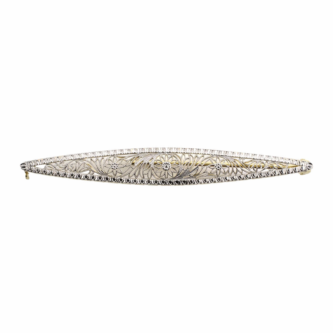 Edwardian Taylor & Co Platinum Floral Filigree Bar Pin