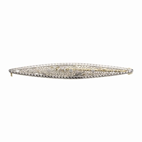 Edwardian Taylor & Co Platinum Floral Filigree Bar Pin