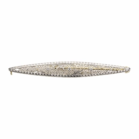 Edwardian Taylor & Co Platinum Floral Filigree Bar Pin