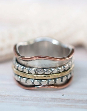 Embau Meditation Ring ~  Sterling Silver 925 & Copper & Bronze ~MS009
