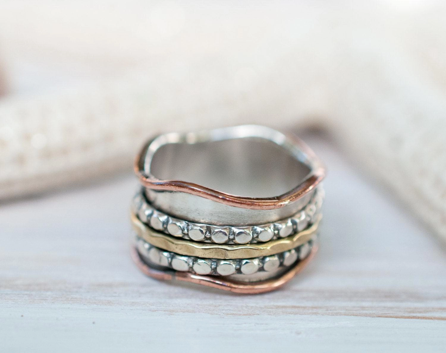 Embau Meditation Ring ~  Sterling Silver 925 & Copper & Bronze ~MS009
