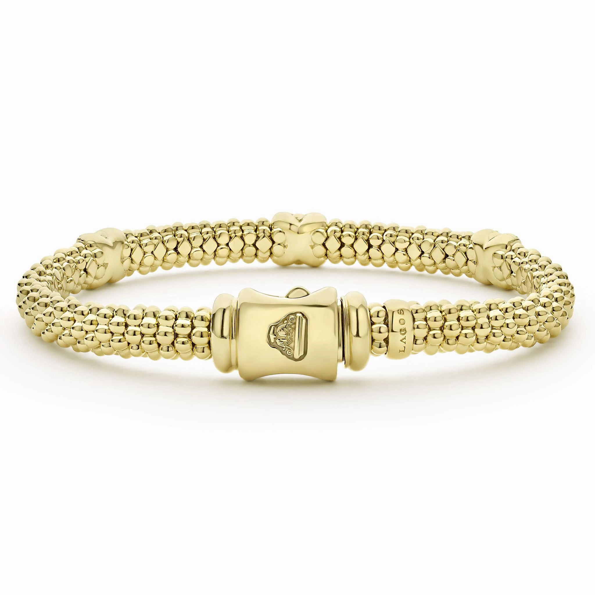 Embrace 18K Gold Three Station X Diamond Caviar Bracelet | 6mm