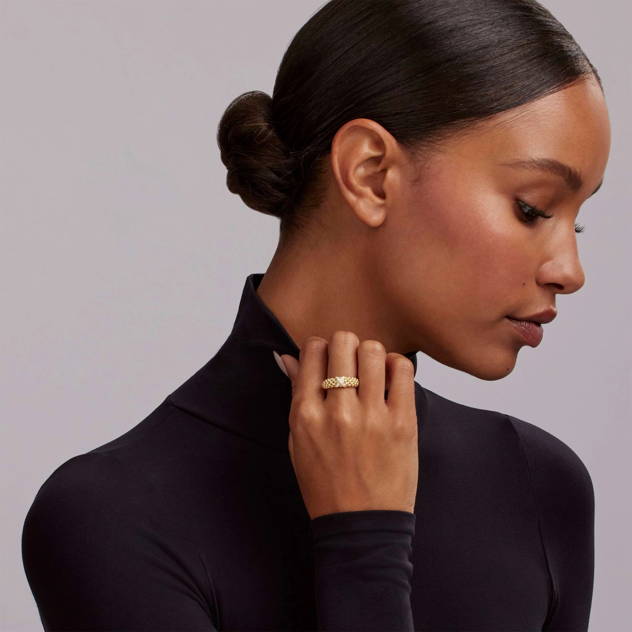 Embrace 18K Gold X Caviar Diamond Ring
