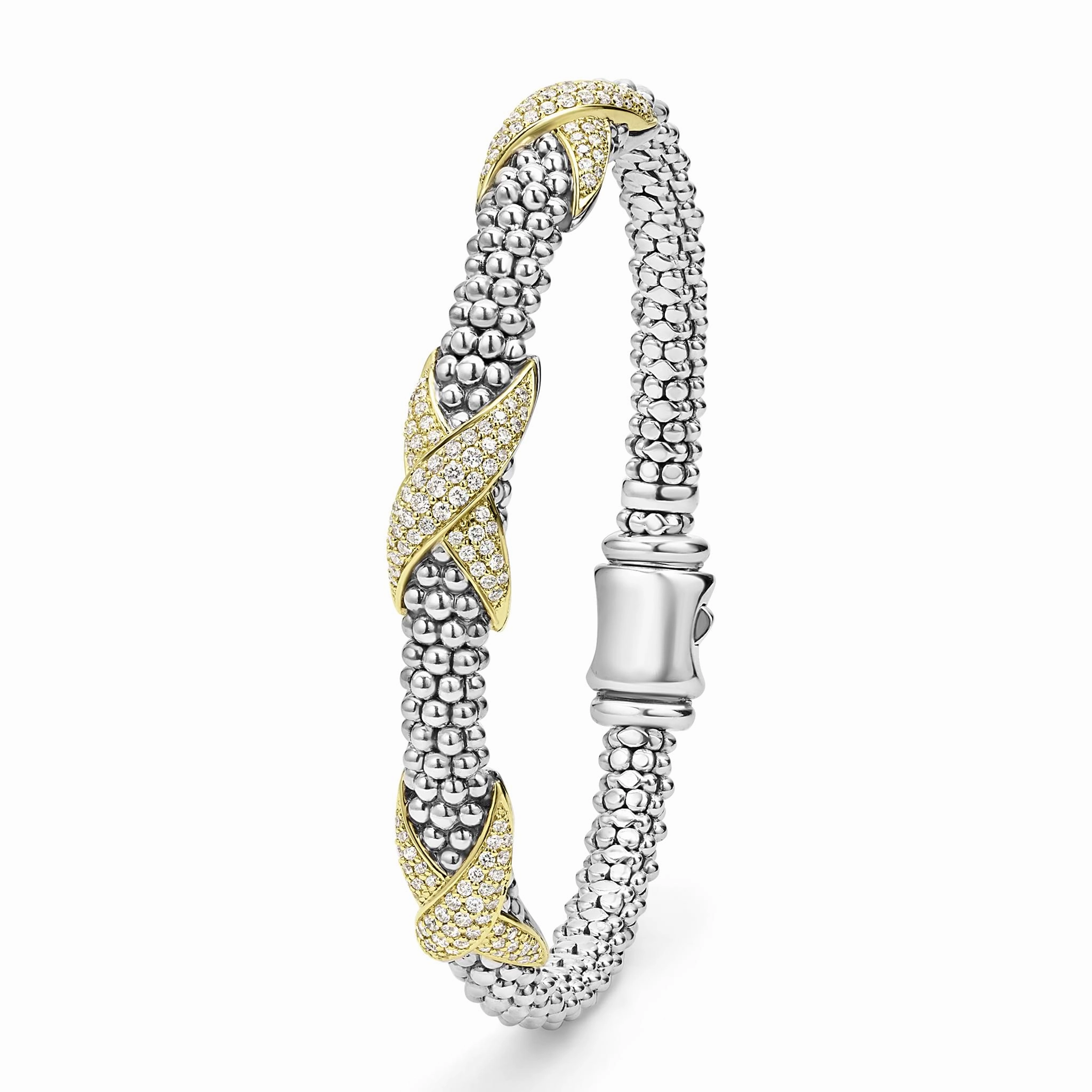 Embrace Three Station Diamond X Caviar Bracelet | 6mm