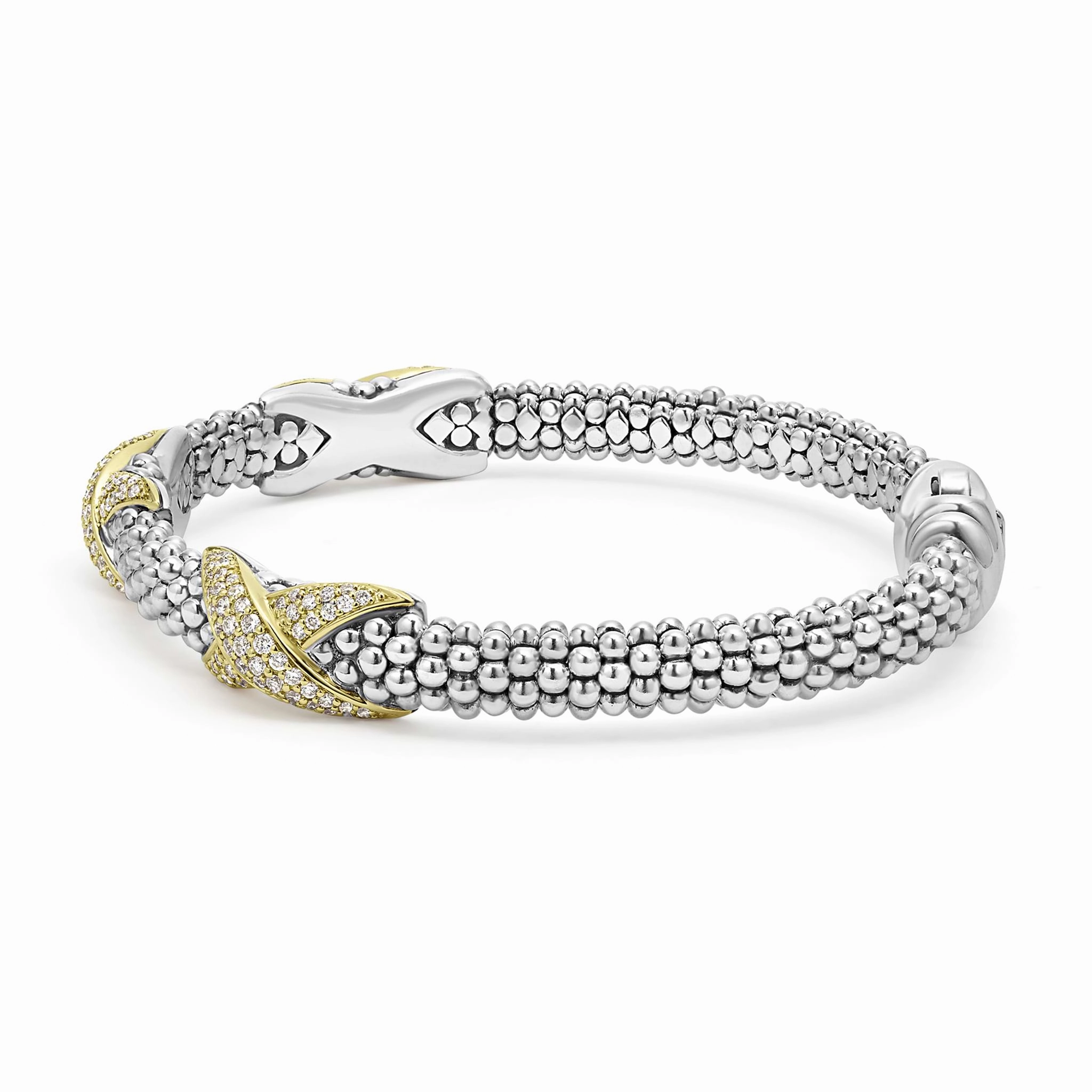 Embrace Three Station Diamond X Caviar Bracelet | 6mm
