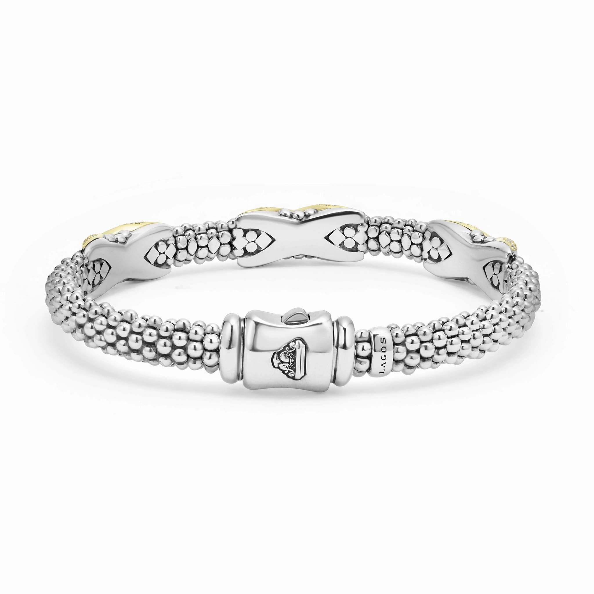 Embrace Three Station Diamond X Caviar Bracelet | 6mm