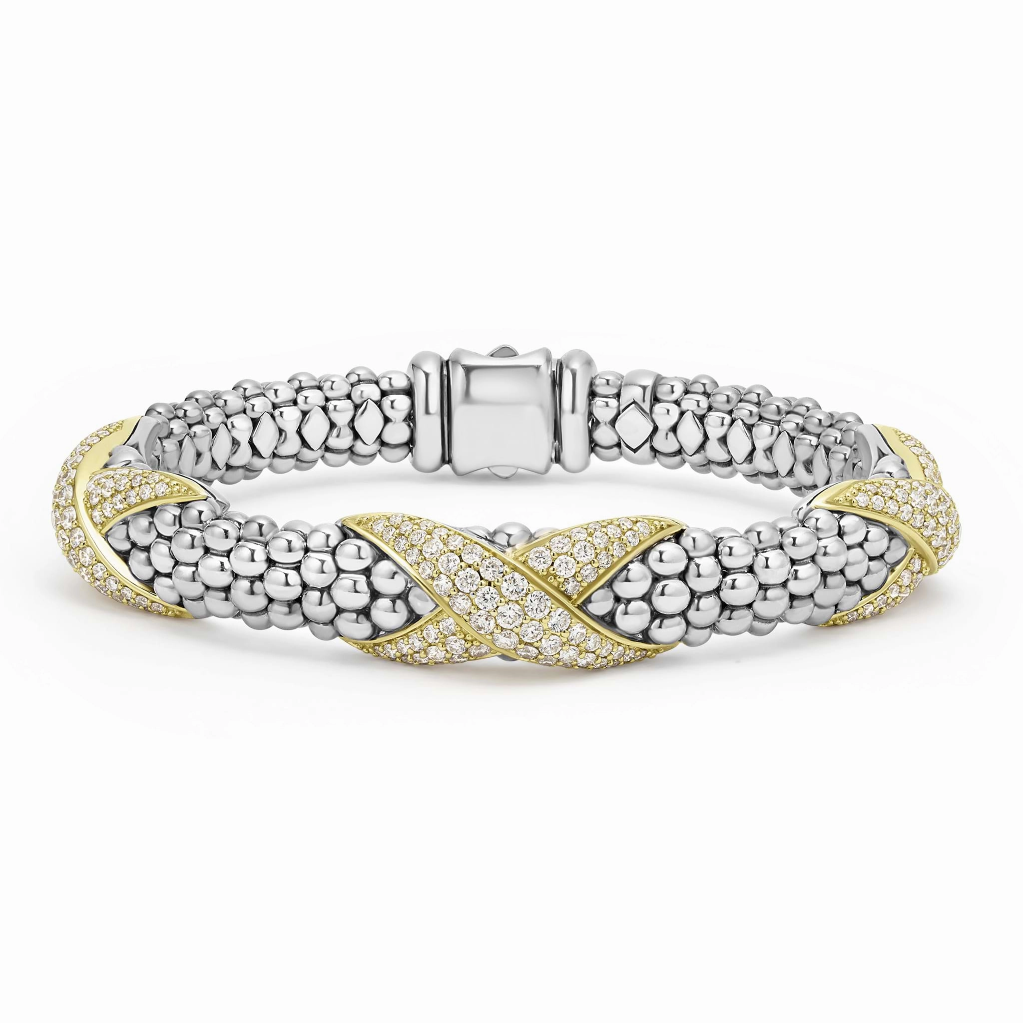 Embrace Three Station Diamond X Caviar Bracelet | 9mm
