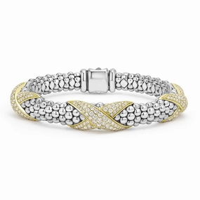 Embrace Three Station Diamond X Caviar Bracelet | 9mm
