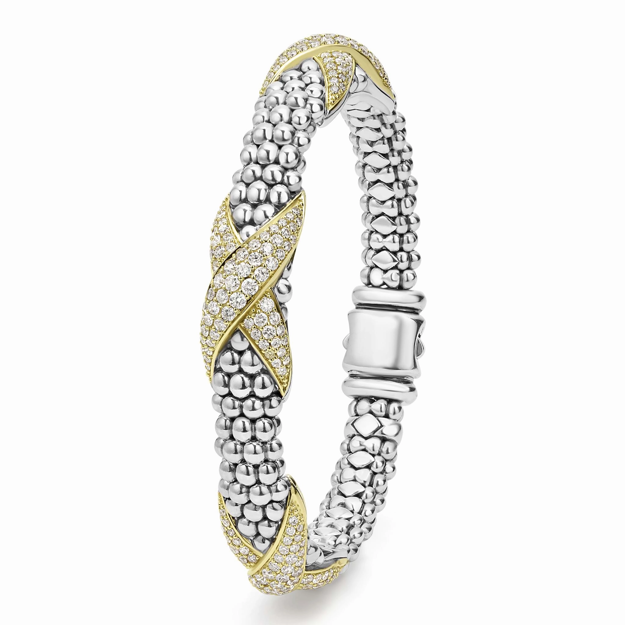 Embrace Three Station Diamond X Caviar Bracelet | 9mm