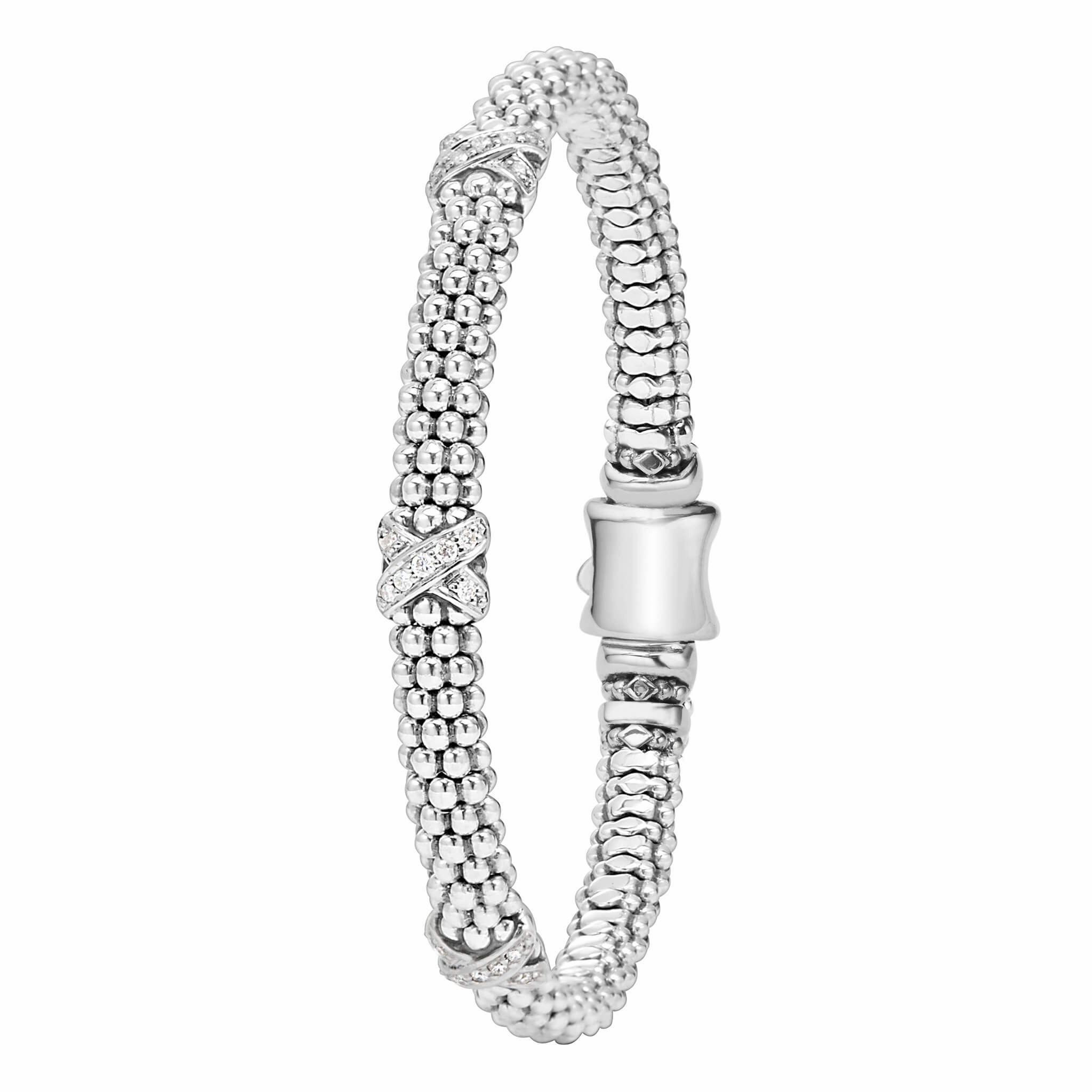 Embrace Three Station Silver X Diamond Bracelet | 6mm