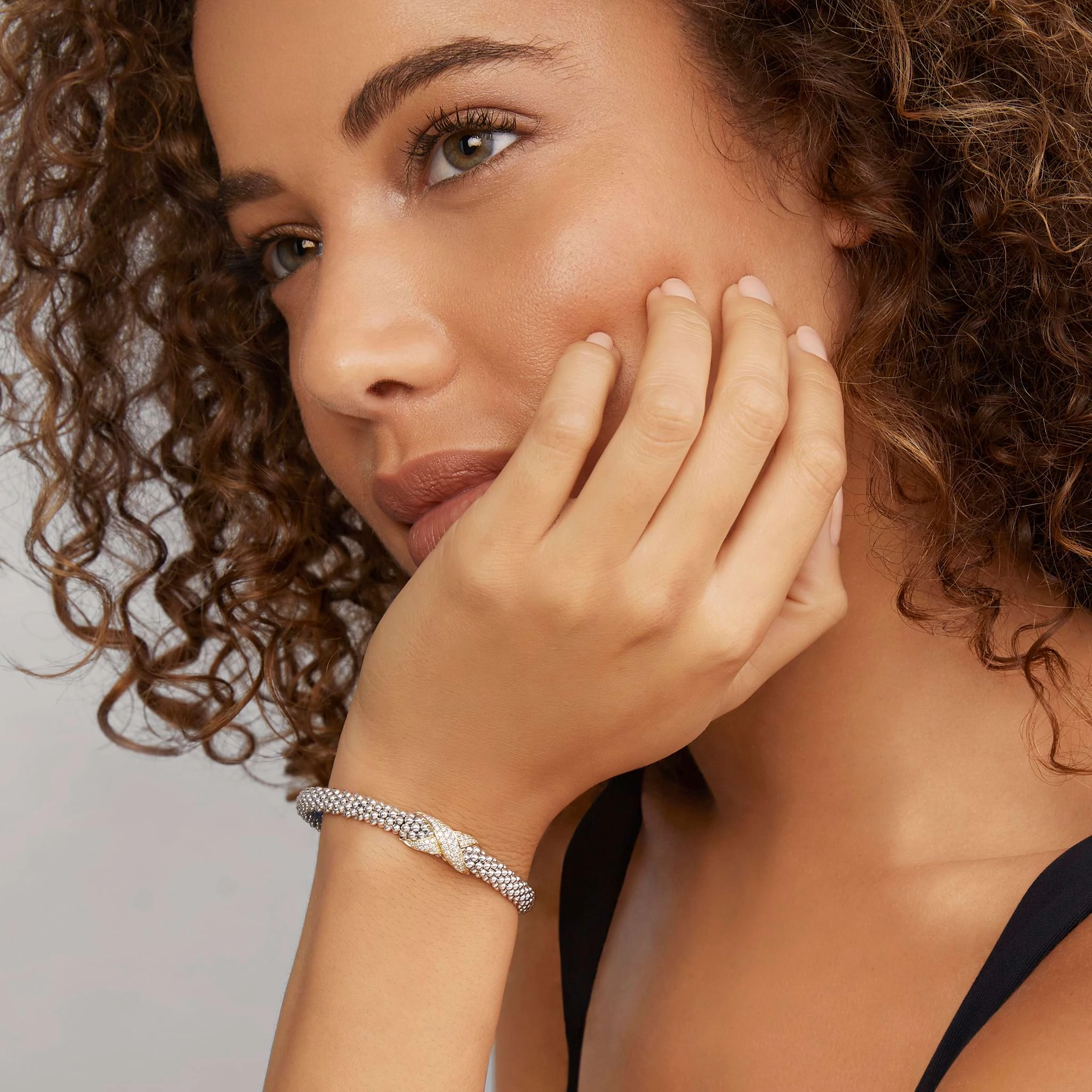Embrace Two-Tone Diamond X Caviar Bracelet | 6mm