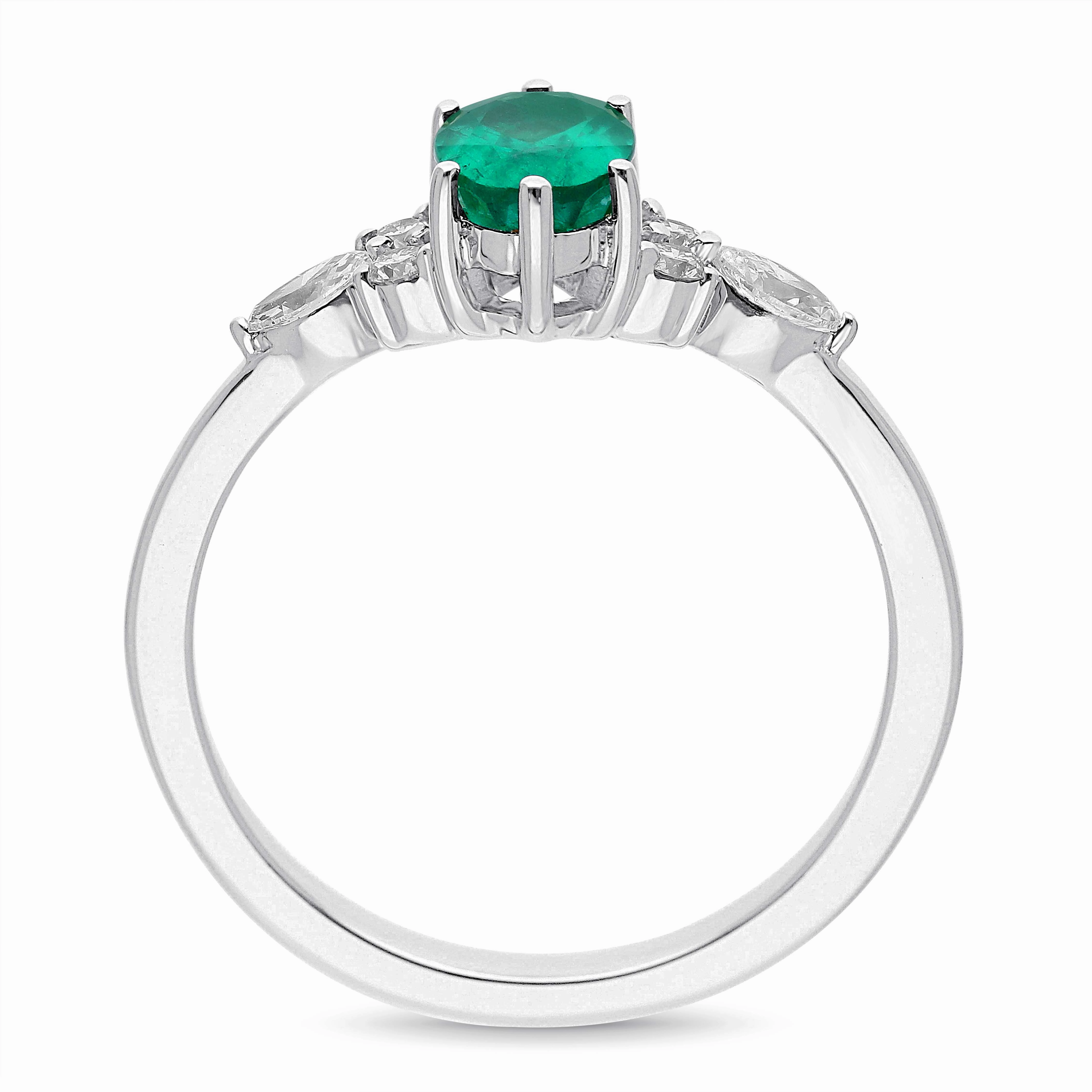 Emeral Oval Floral Diamond Ring- WG