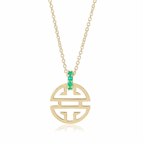 Emerald & Gold Shou Pendant Necklace