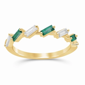 Emerald and Diamond Baguette Alternating Ring - YG