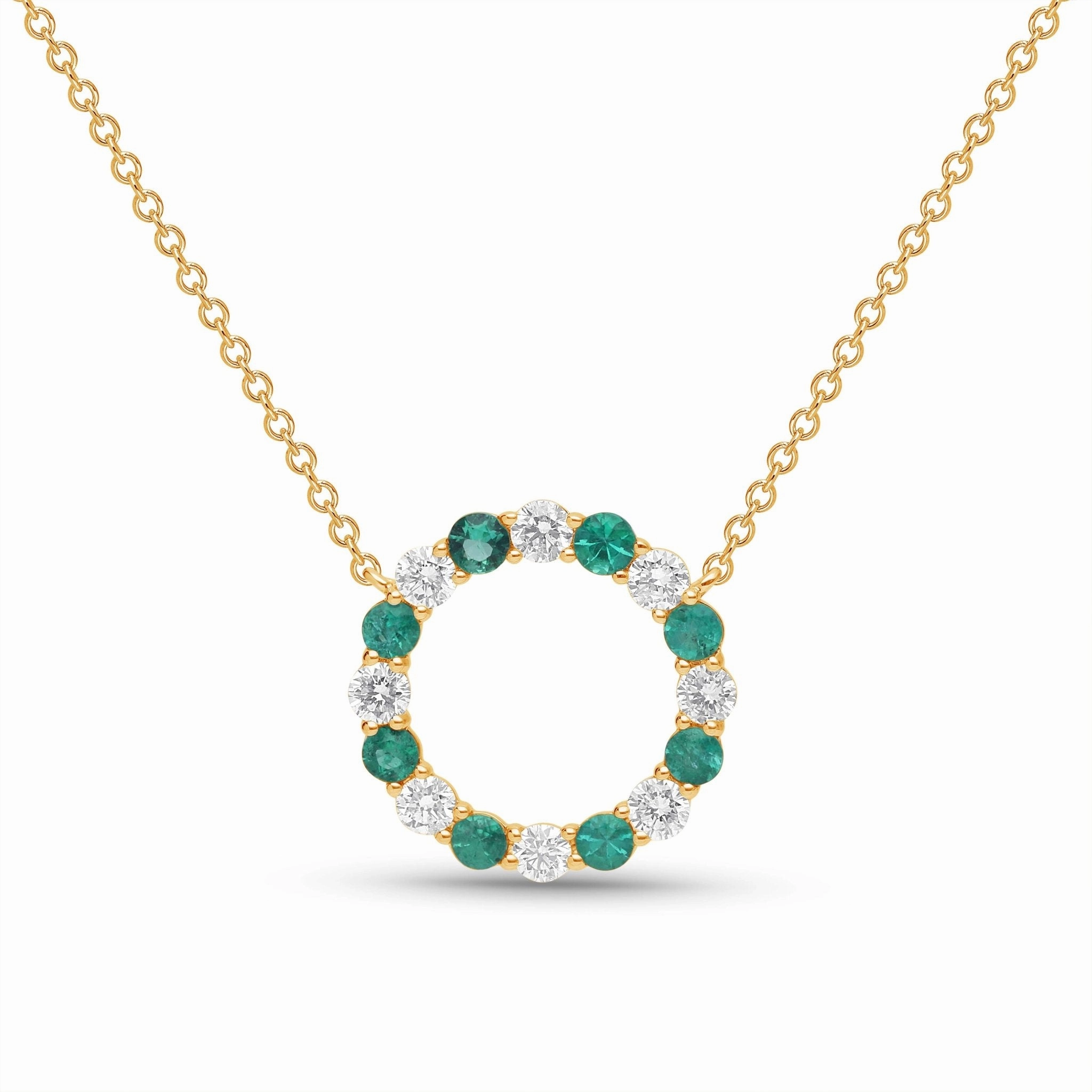 Emerald and Diamond Circle Necklace - WG