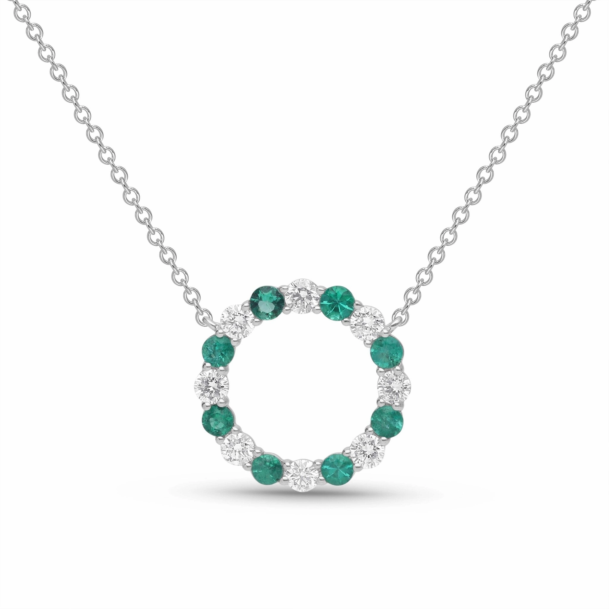 Emerald and Diamond Circle Necklace - WG