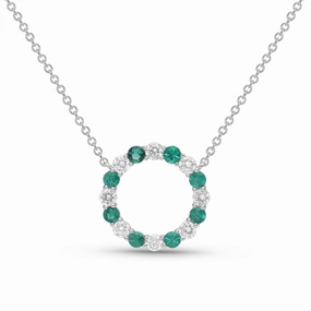 Emerald and Diamond Circle Necklace - WG