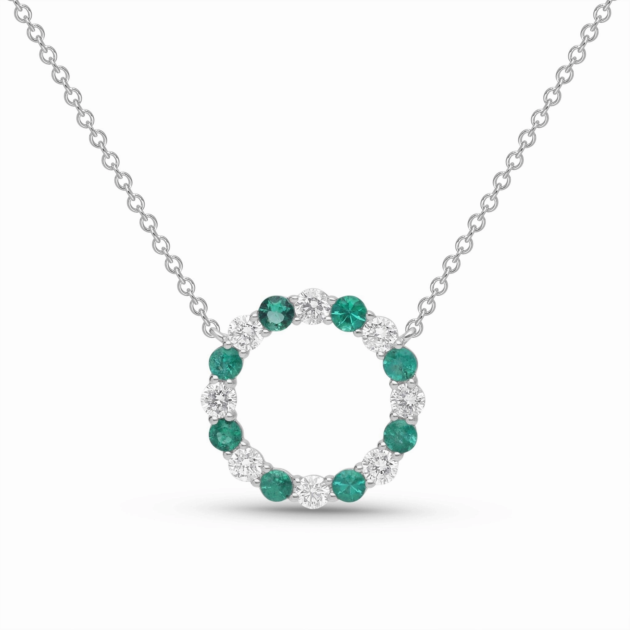 Emerald and Diamond Circle Necklace - YG