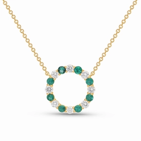 Emerald and Diamond Circle Necklace - YG
