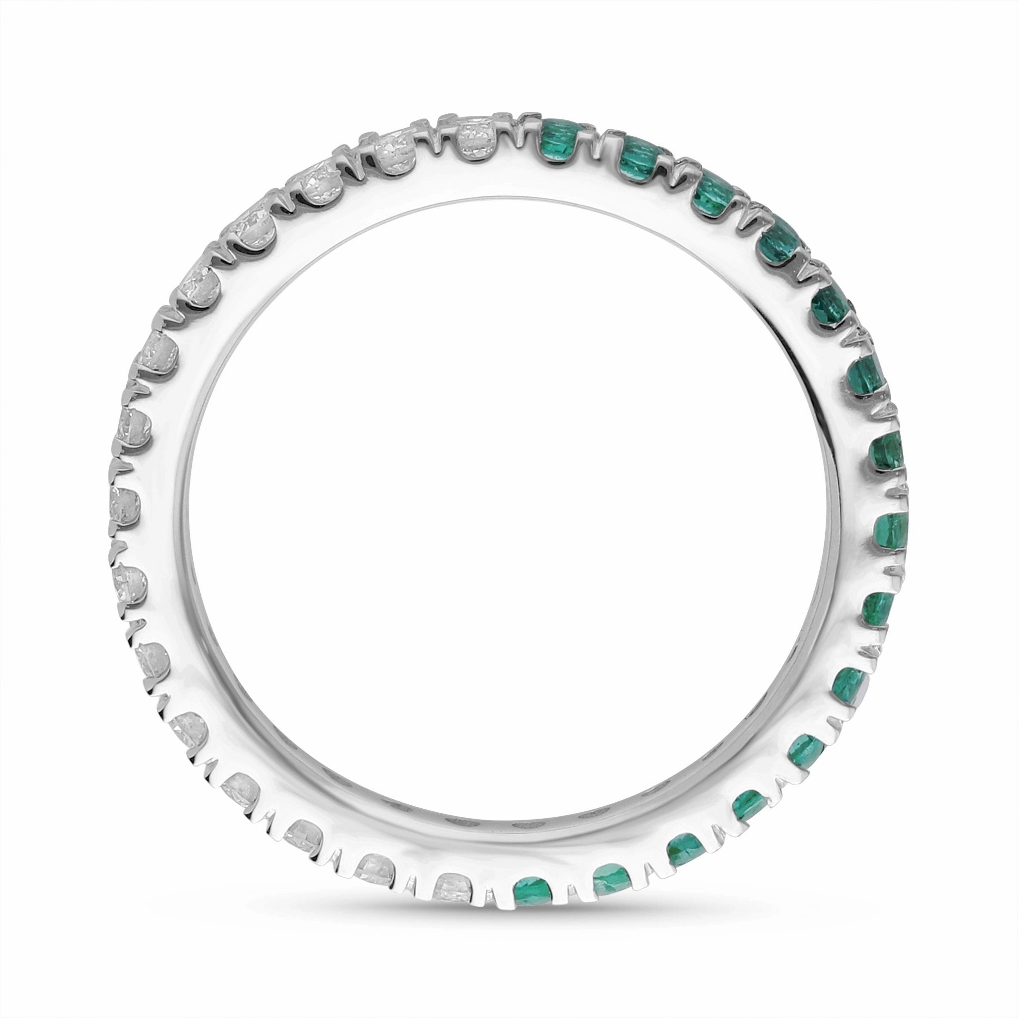 Emerald and Diamond Round Full Eternity Band- WG