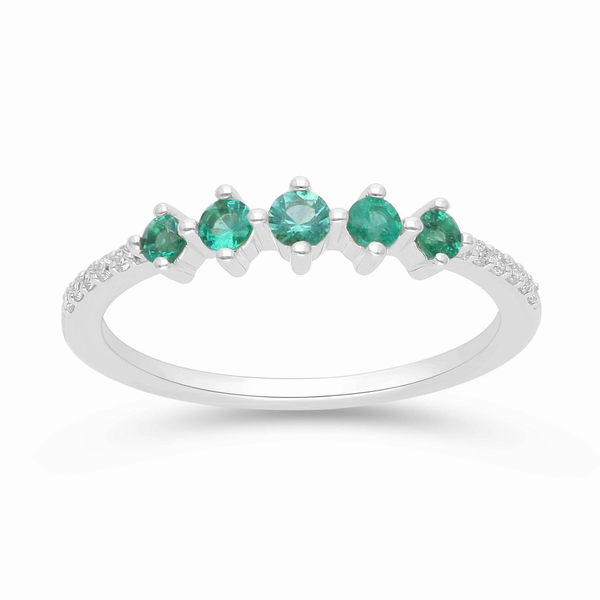 Emerald and Diamond Stackable Ring - WG