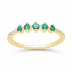 Emerald and Diamond Stackable Ring - YG