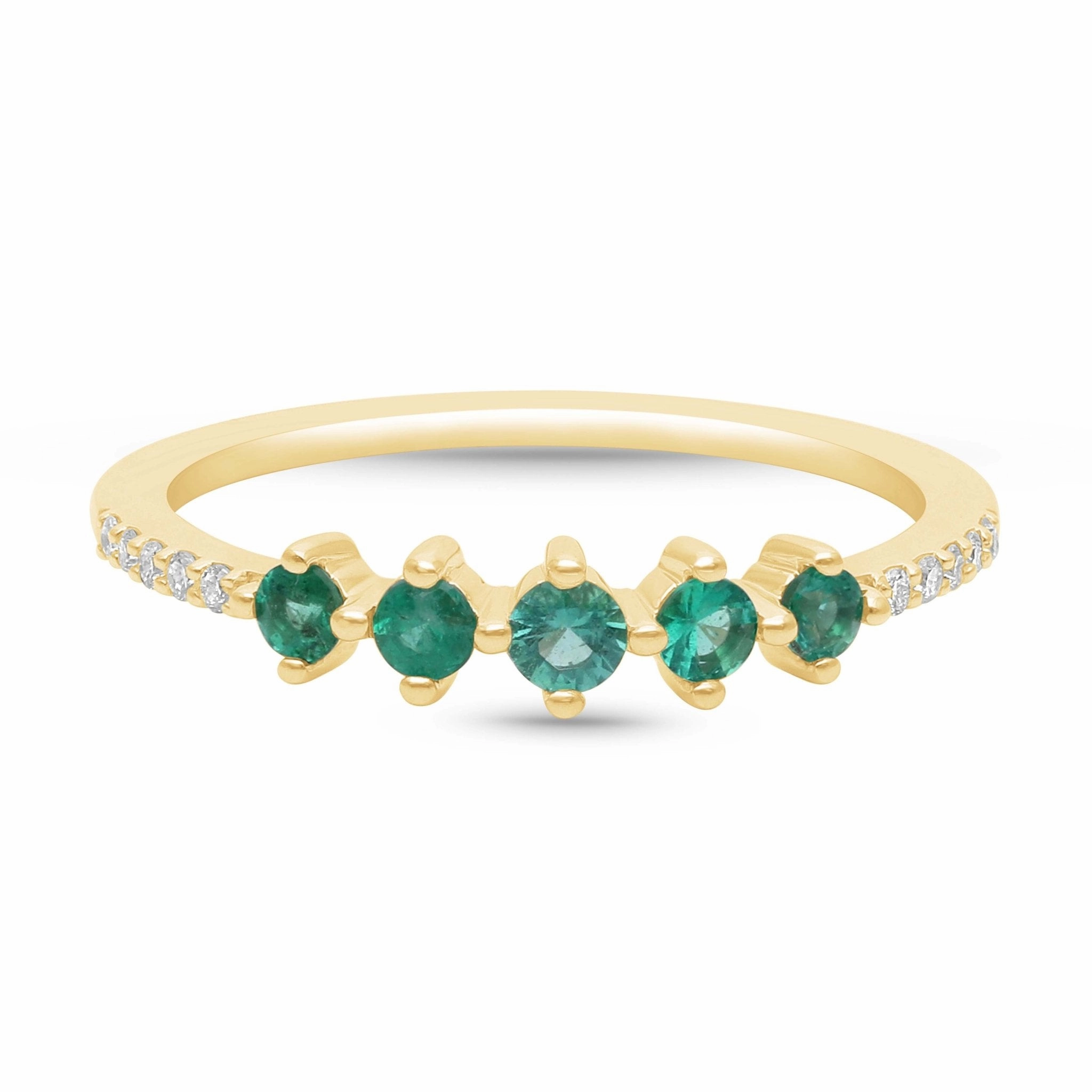 Emerald and Diamond Stackable Ring - YG