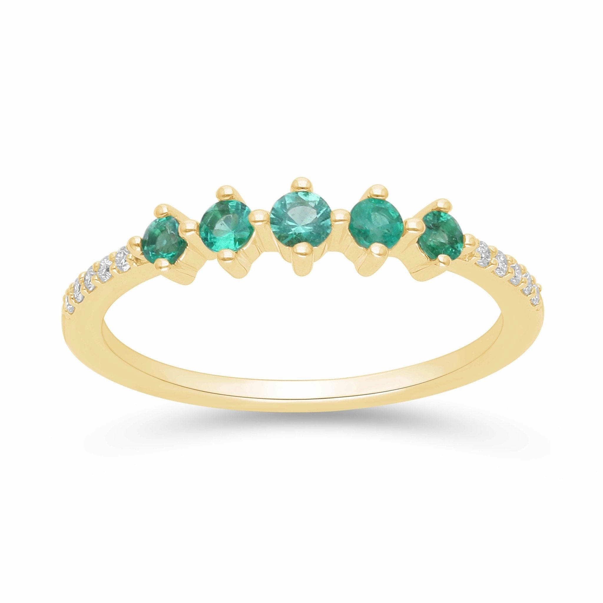 Emerald and Diamond Stackable Ring - YG