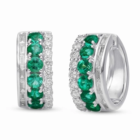 Emerald and Diamond Triple Row Earrings - WG
