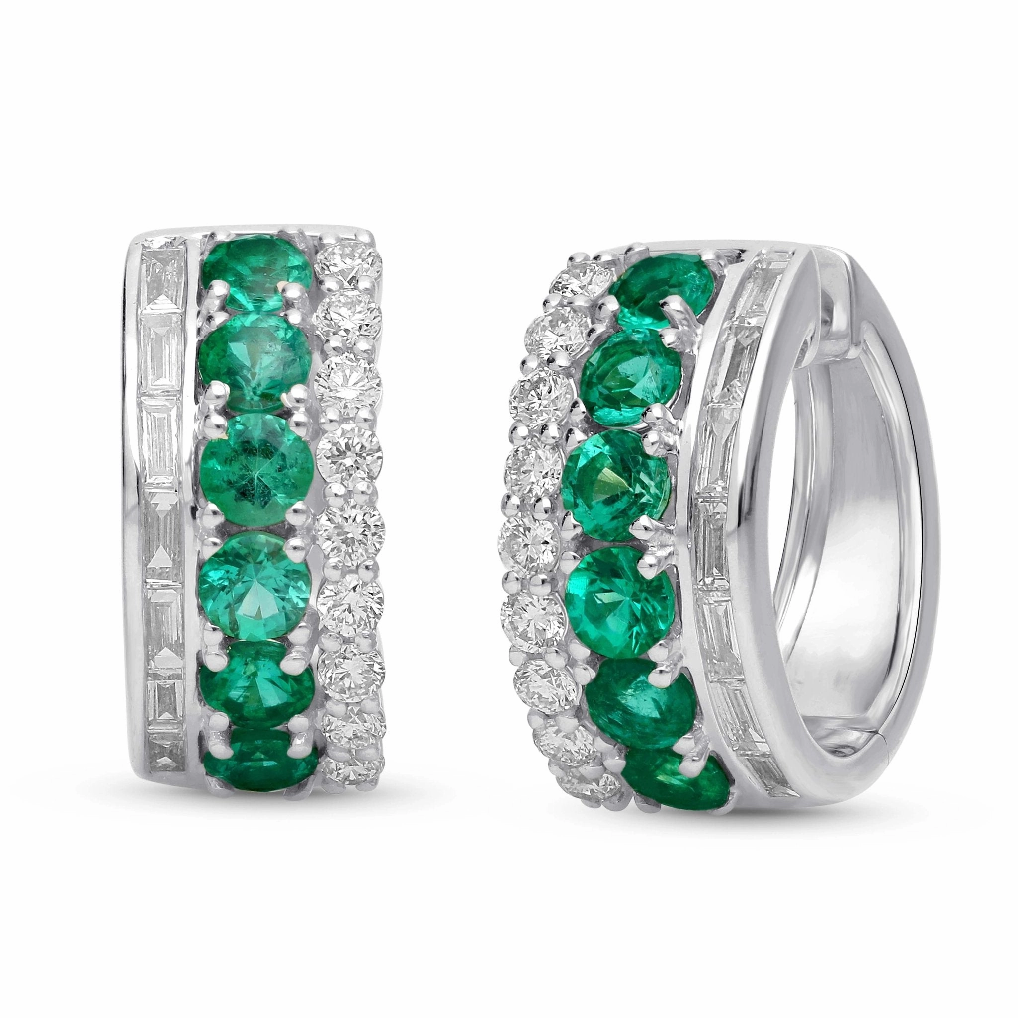 Emerald and Diamond Triple Row Earrings - WG