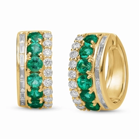 Emerald and Diamond Triple Row Earrings - YG
