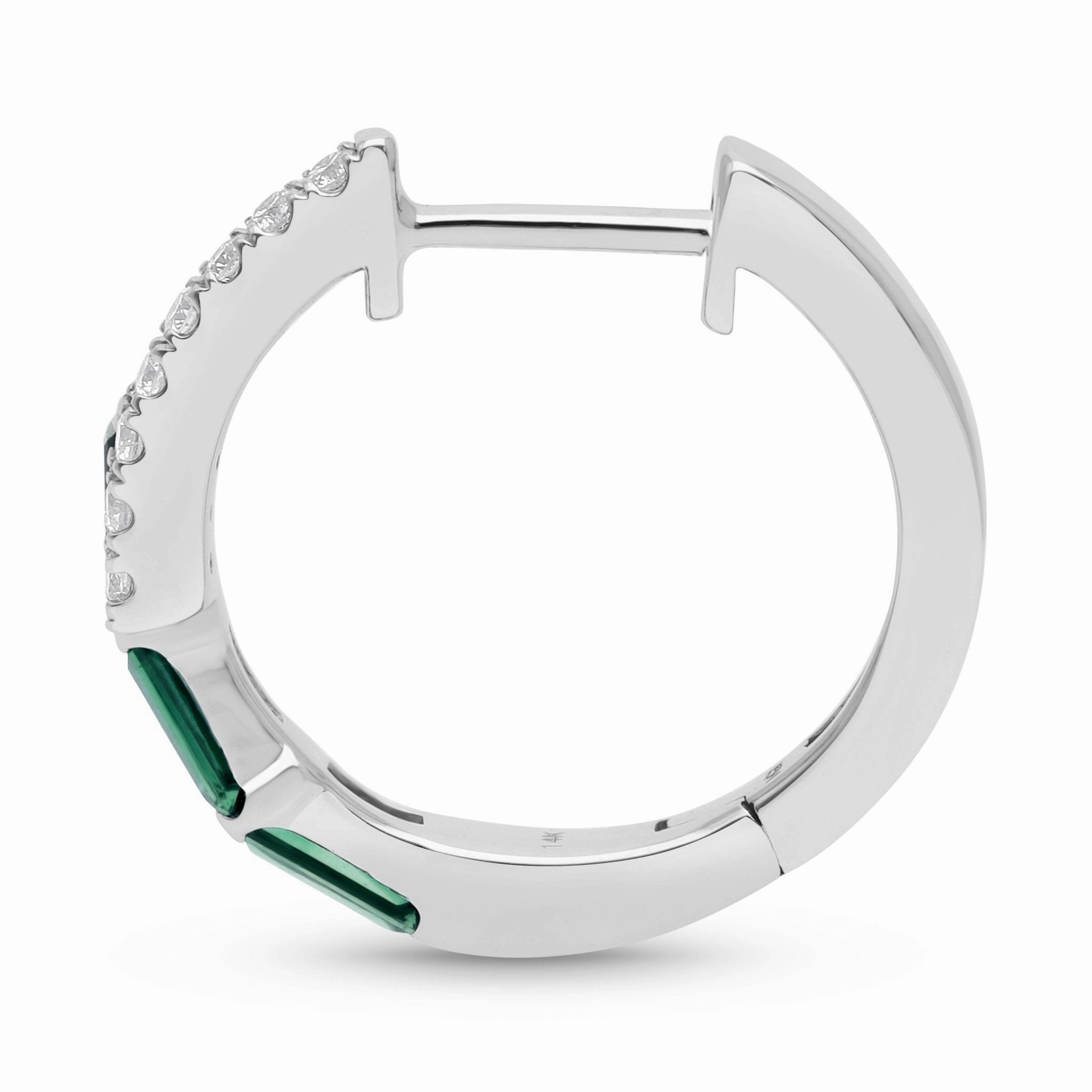 Emerald Baguette and Diamond Hoop Earrings - WG