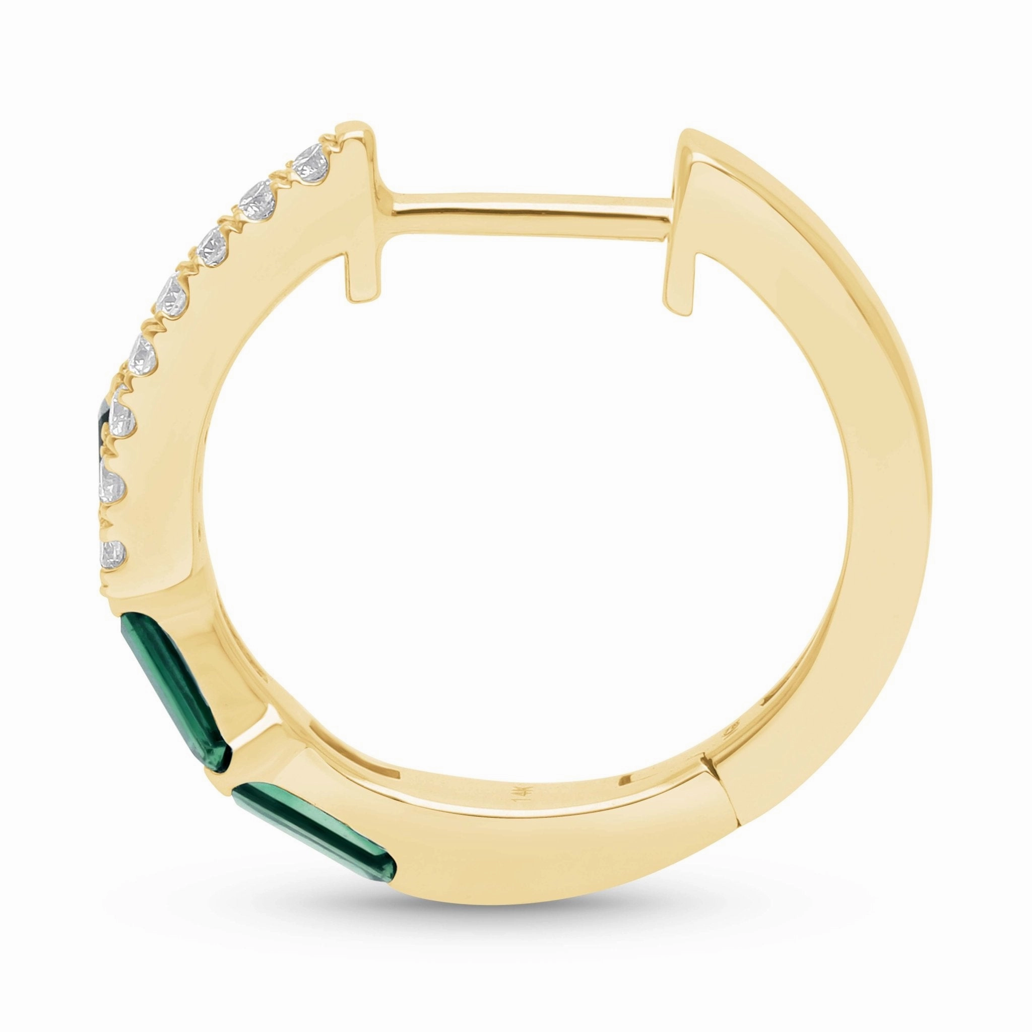 Emerald Baguette and Diamond Hoop Earrings - YG