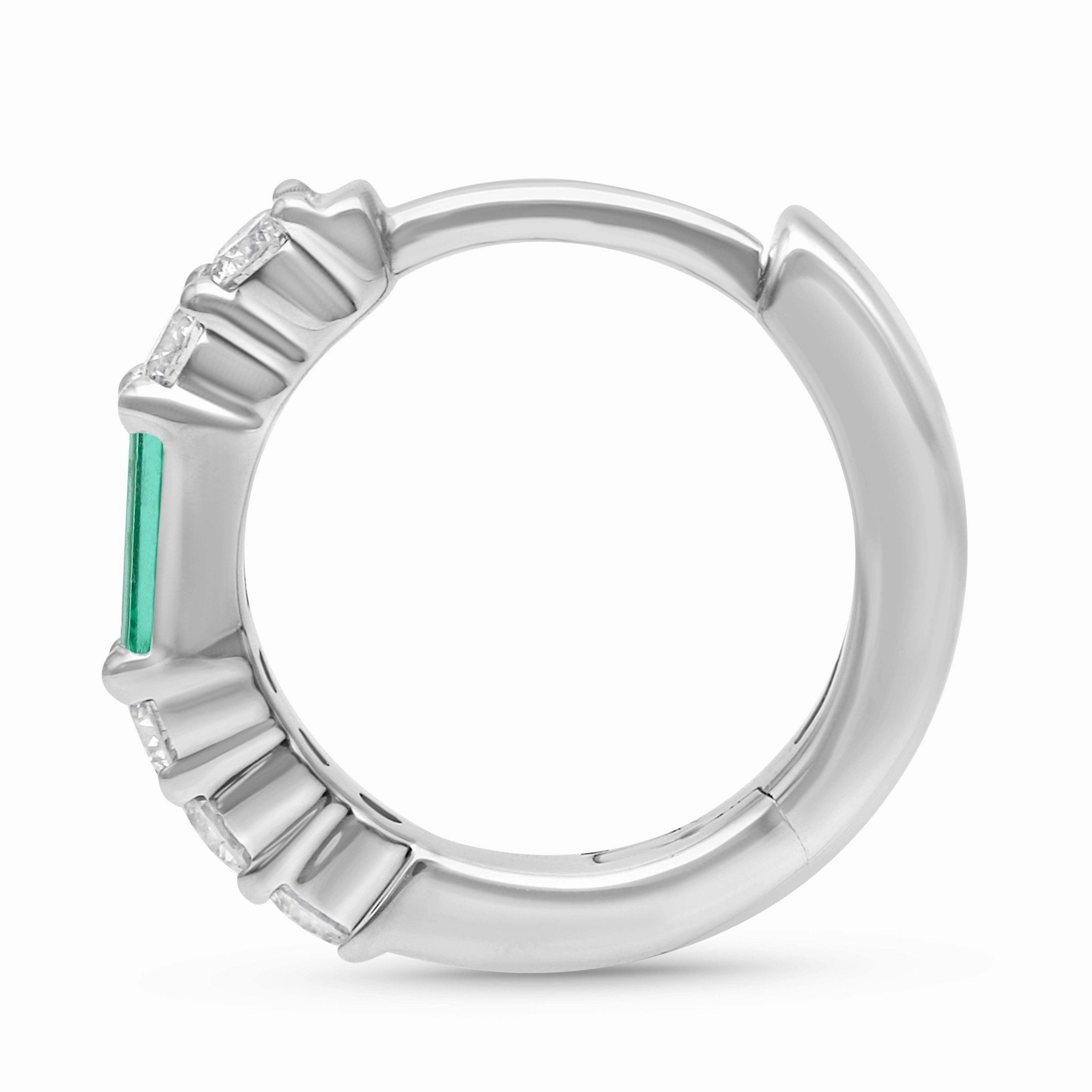 Emerald Baguette Huggie Hoop Earrings - WG