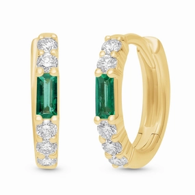 Emerald Baguette Huggie Hoop Earrings - YG