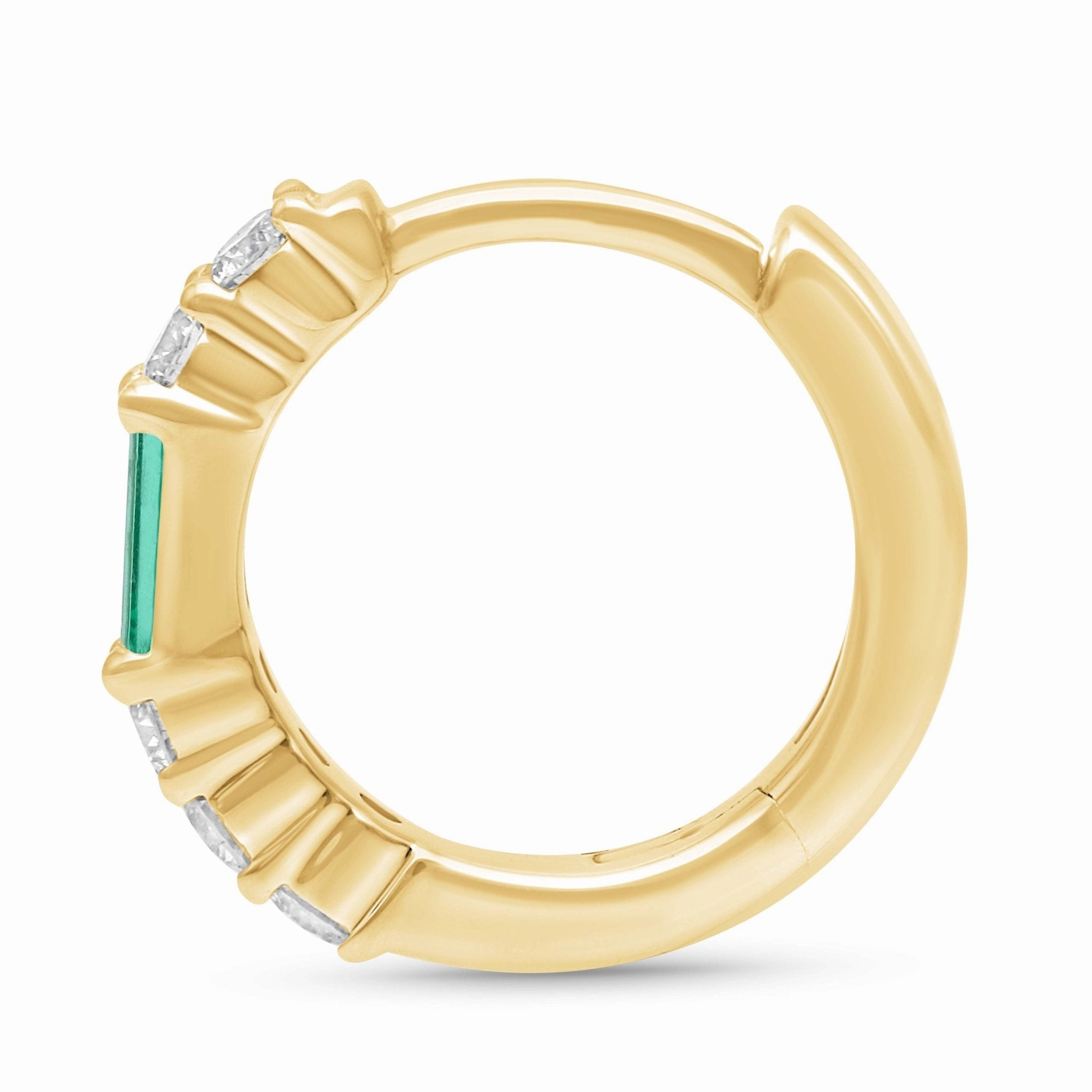 Emerald Baguette Huggie Hoop Earrings - YG