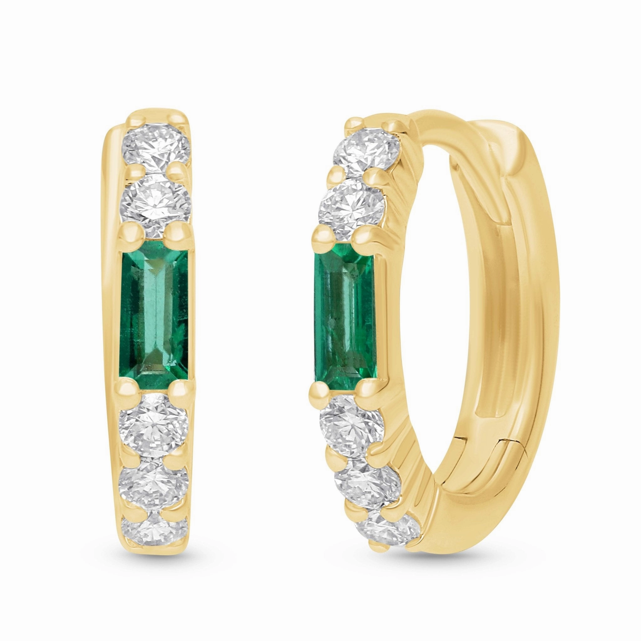 Emerald Baguette Huggie Hoop Earrings - YG