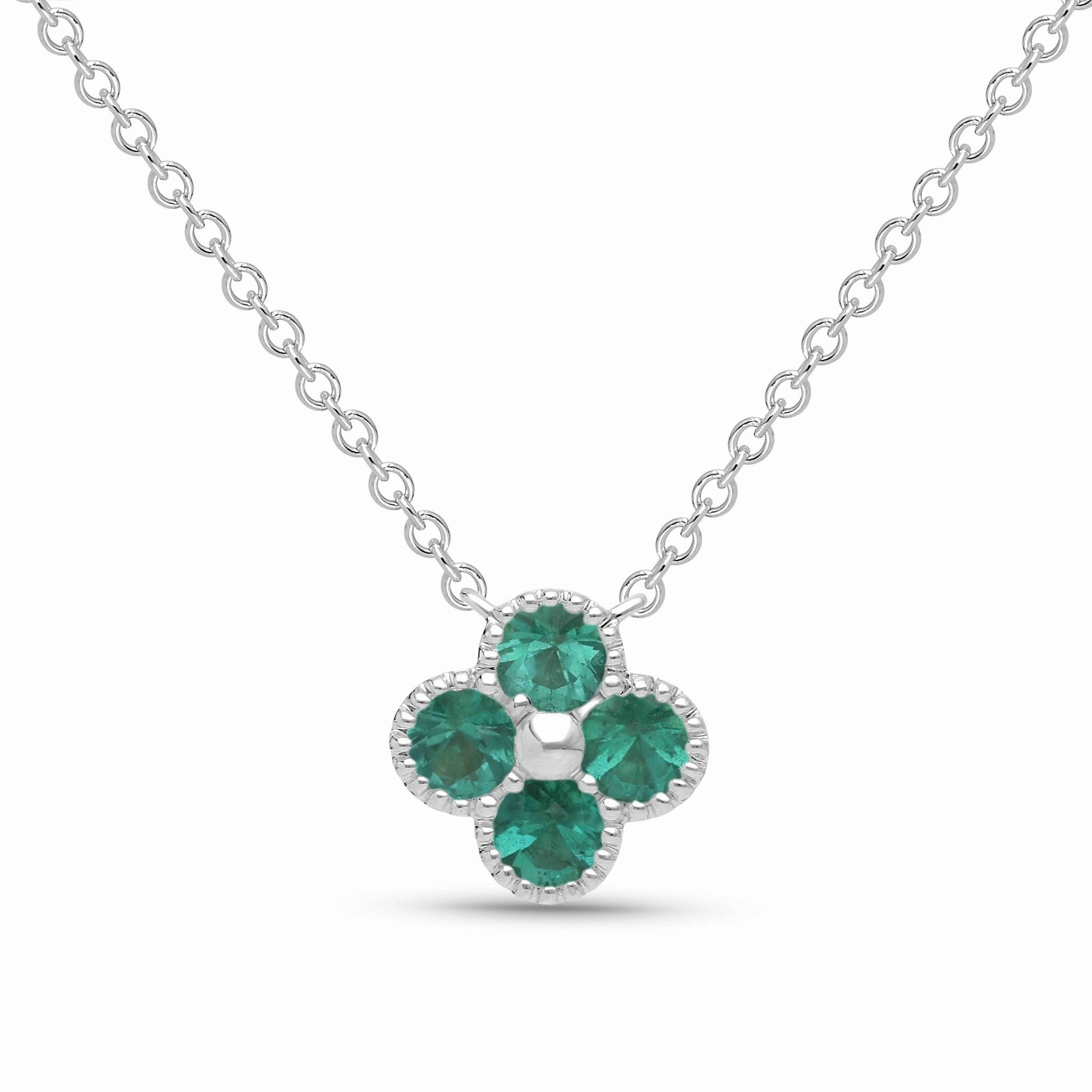 Emerald Clover Beaded Pendant - WG