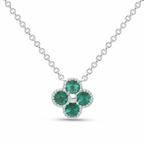 Emerald Clover Beaded Pendant - WG