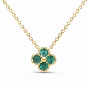 Emerald Clover Beaded Pendant - YG