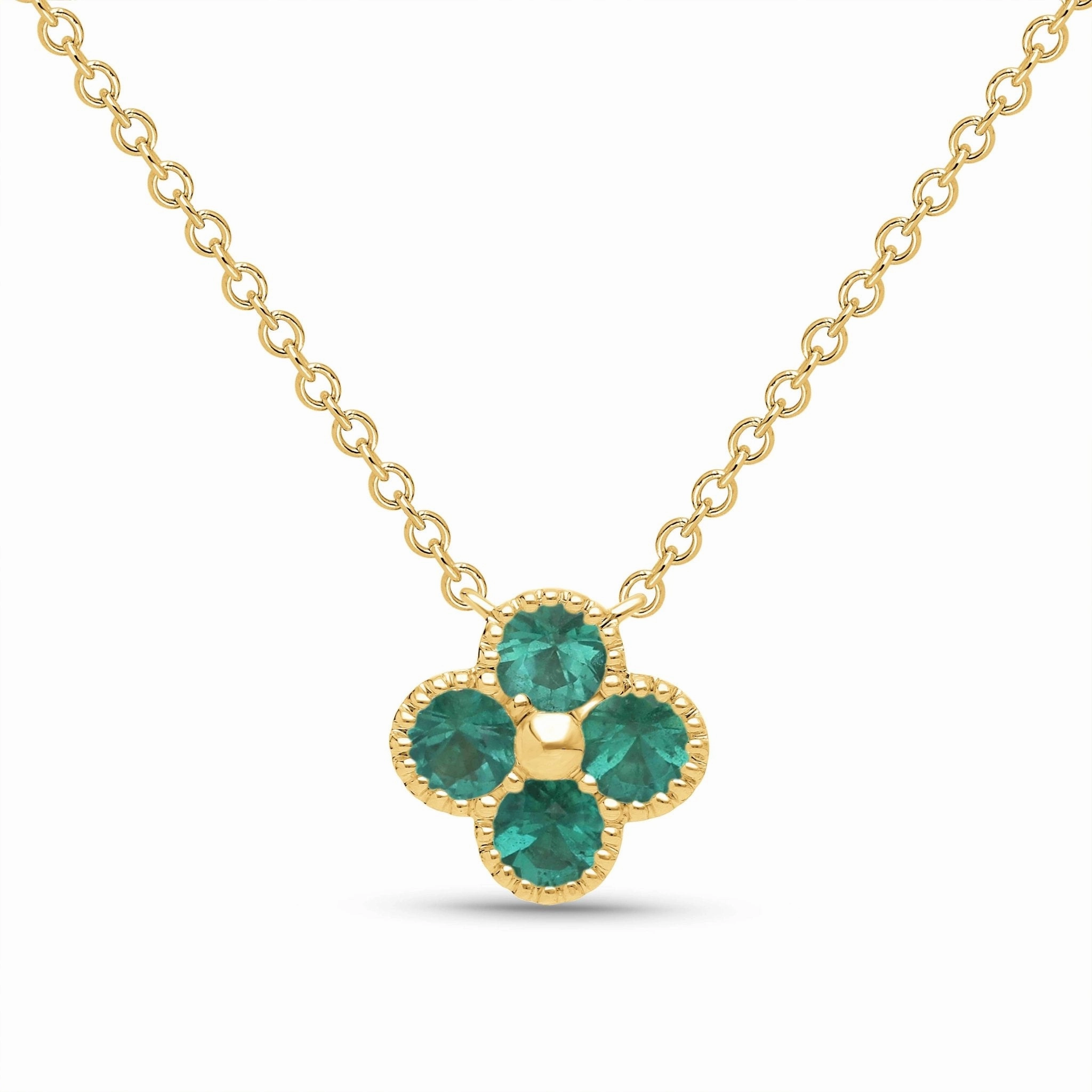Emerald Clover Beaded Pendant - YG