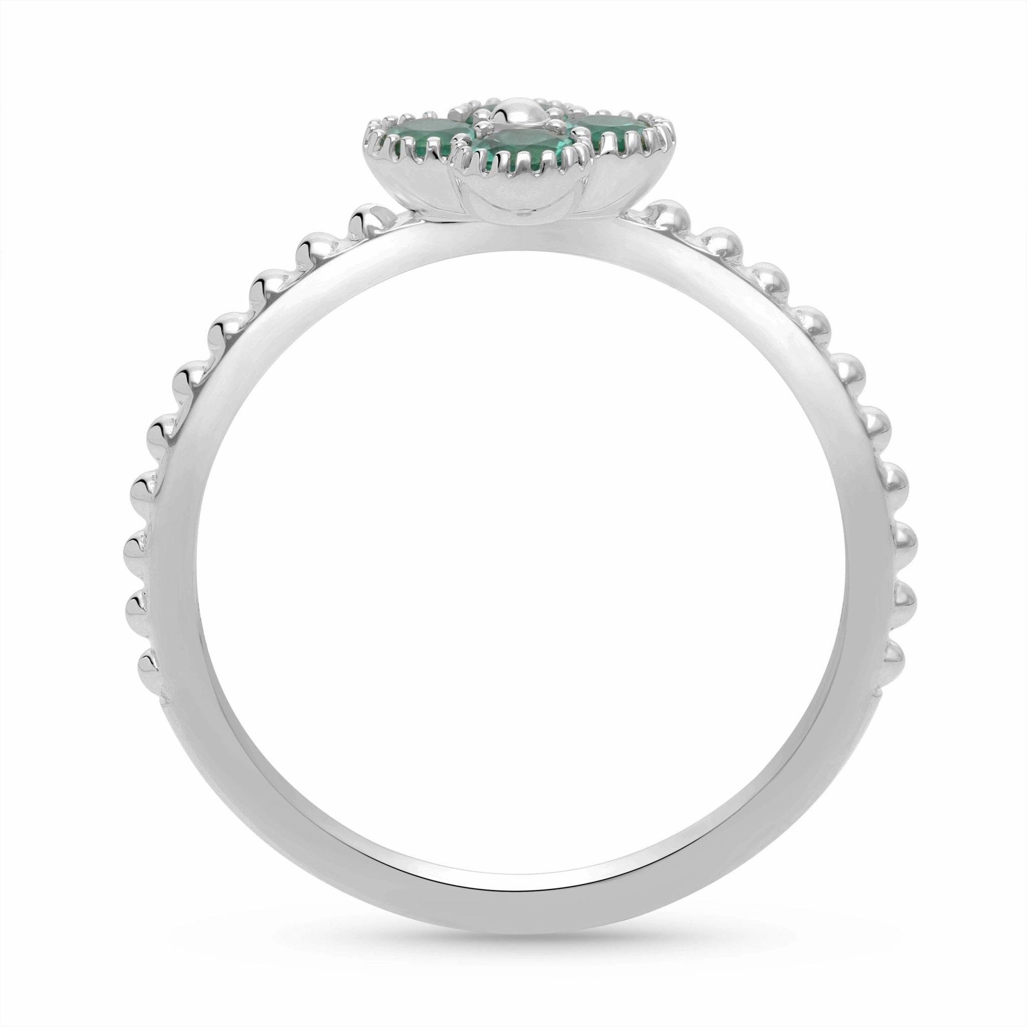 Emerald Clover Beaded Ring - WG