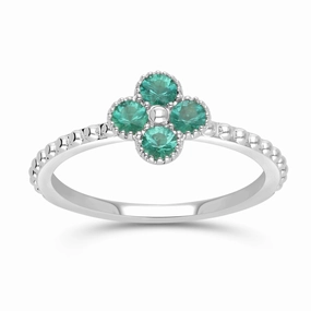 Emerald Clover Beaded Ring - WG
