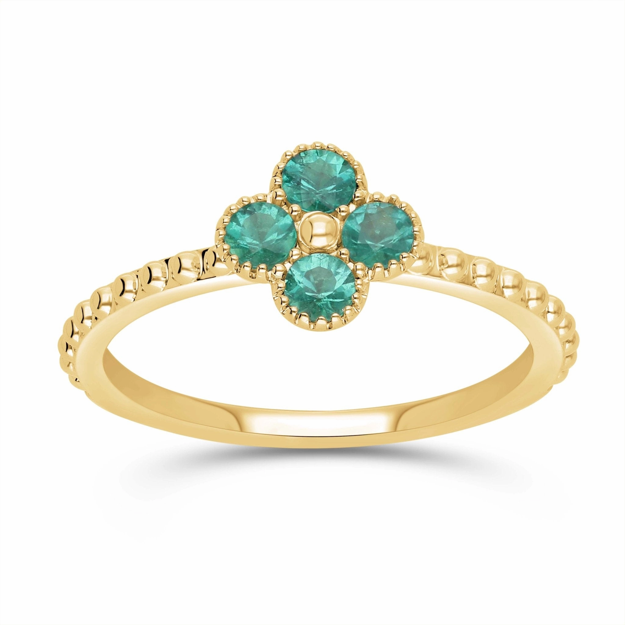 Emerald Clover Beaded Ring - WG