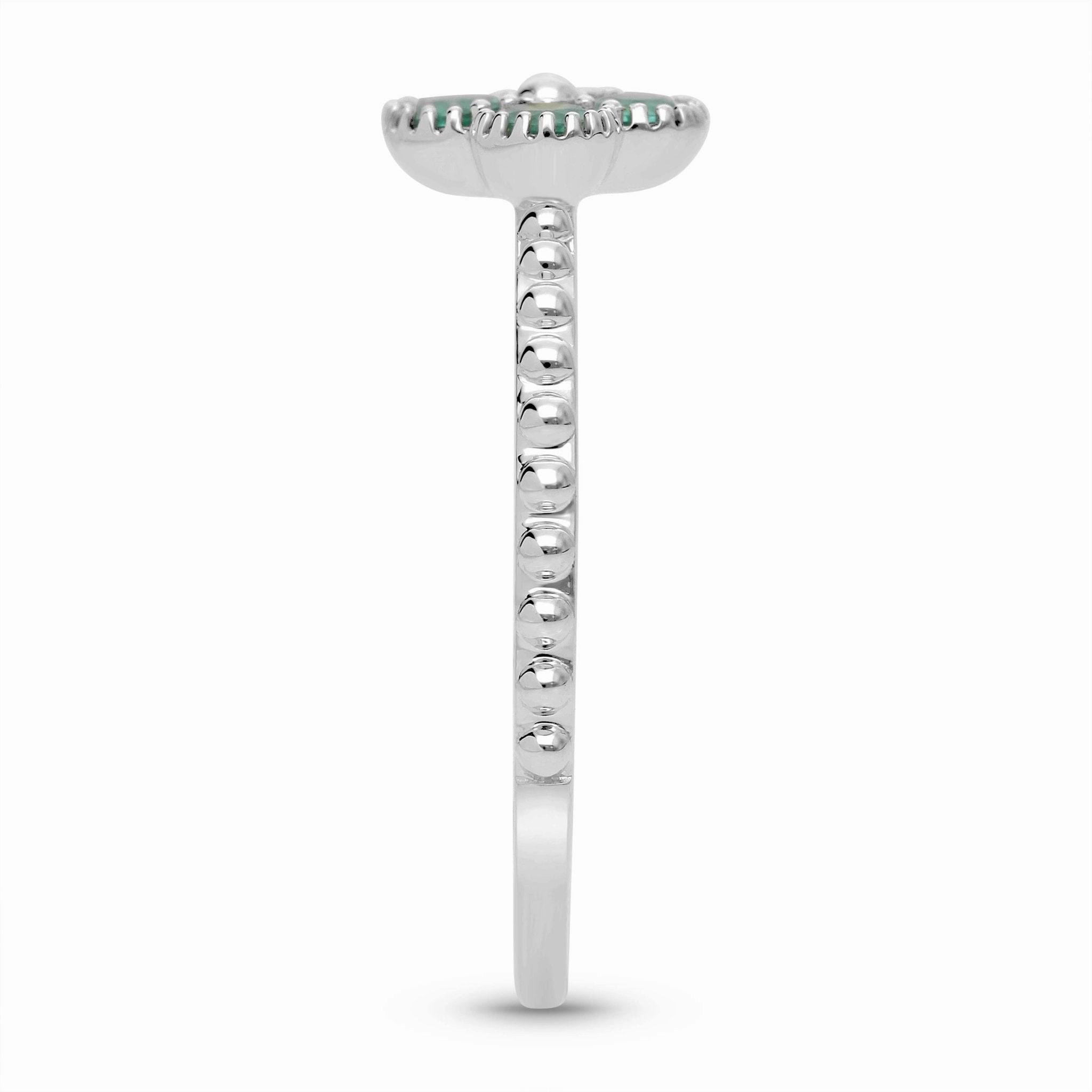 Emerald Clover Beaded Ring - WG